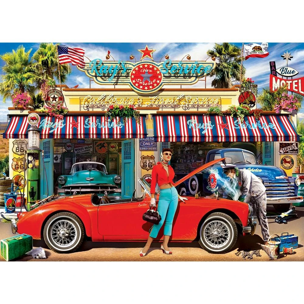 商品MasterPieces Puzzles|Cruisin' Route 66 - Ray's Service Station 1000 Piece Puzzle,价格¥164,第3张图片详细描述