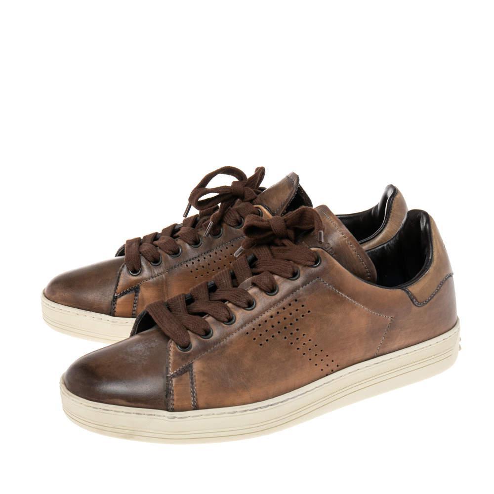 商品[二手商品] Tom Ford|Tom Ford Brown Leather Warwick Low Top Sneakers Size 40,价格¥1614,第6张图片详细描述