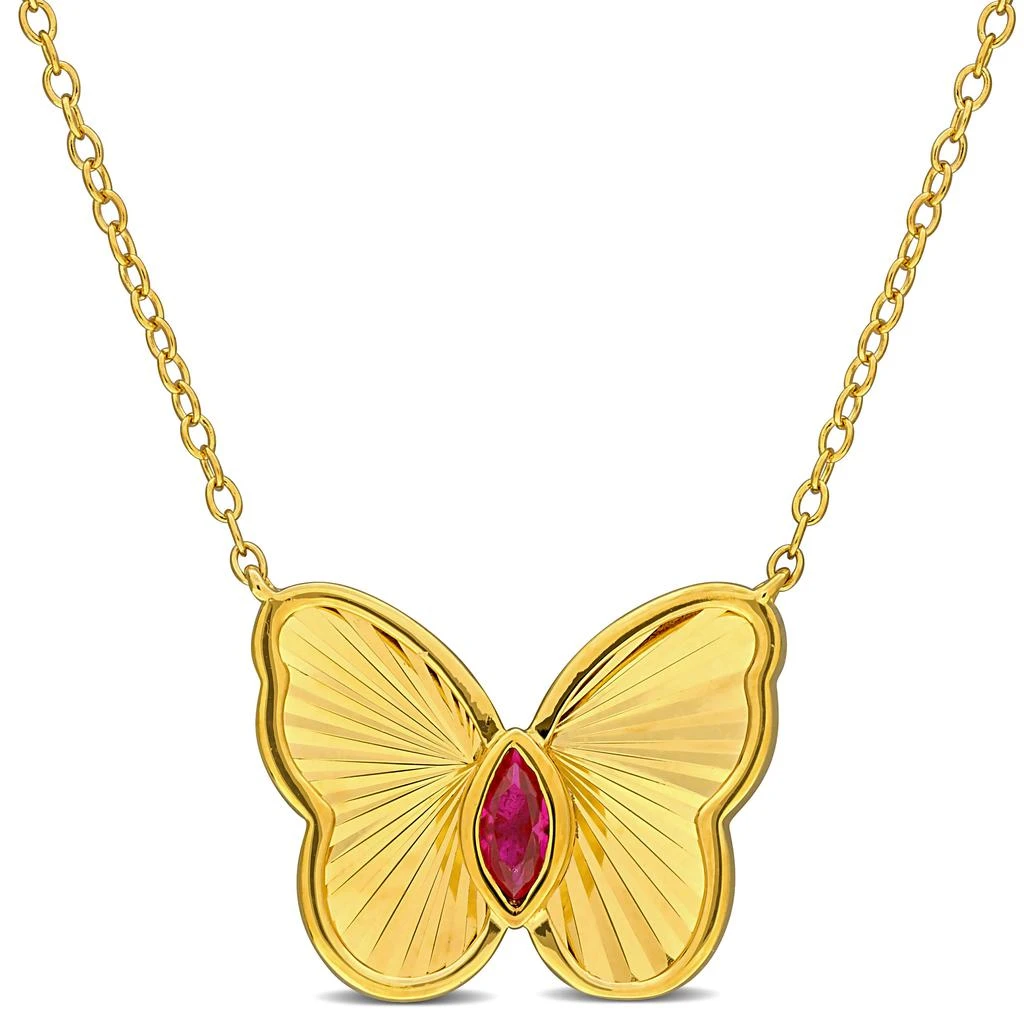 商品Mimi & Max|1/5ct TGW Marquise-Cut Created Ruby Butterfly Necklace Yellow Silver-17in,价格¥391,第1张图片