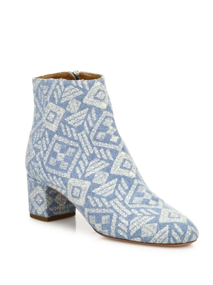 商品Aquazzura|Brooklyn Embroidered Denim Block Heel Booties,价格¥2383,第1张图片