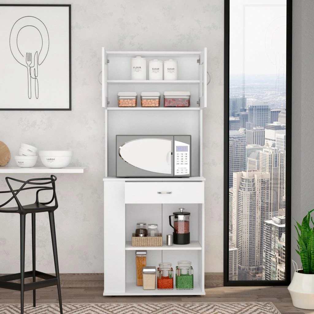 商品Homezia|White Pantry Cabinet with Two Door Panels and Side Open Shelves,价格¥2613,第5张图片详细描述