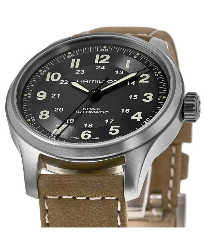 商品Hamilton|Hamilton Khaki Field Titanium Auto Black Dial Leather Strap Men's Watch H70545550,价格¥5737,第2张图片详细描述