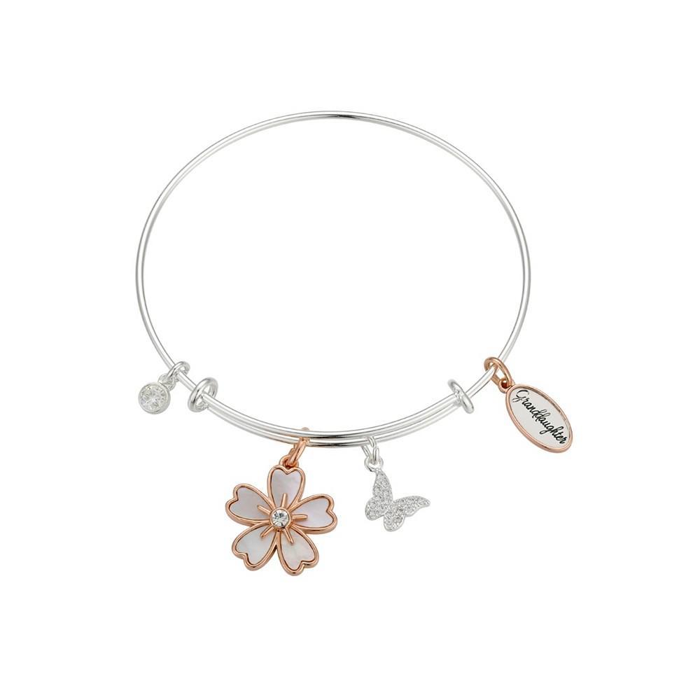 商品Unwritten|14K Gold Flash-Plated Mother of Pearl Inlay "Granddaughter" Flower Charms, Stainless Steel Bangle,价格¥133,第1张图片