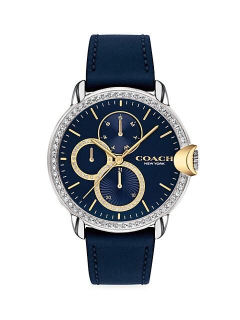 商品Coach|Arden Stainless Steel & Crystal Leather Strap Watch,价格¥1515,第1张图片