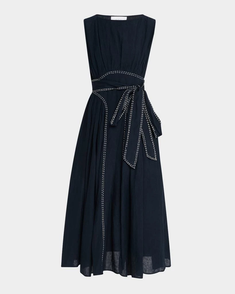 商品Merlette|Verena Topstitched Linen Midi Dress,价格¥5197,第1张图片