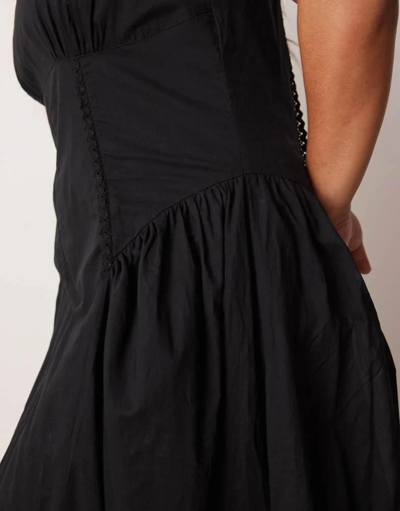 商品ASOS|ASOS DESIGN Curve prairie square neck maxi dress with dropped waist in black,价格¥351,第4张图片详细描述
