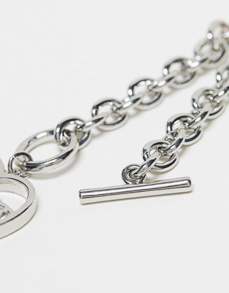 商品Reclaimed Vintage|Reclaimed Vintage t bar necklace with heart in silver,价格¥68,第4张图片详细描述