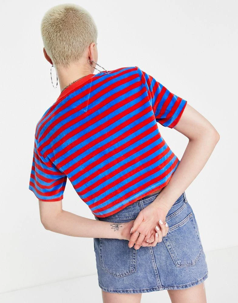商品Tommy Jeans|Tommy Jeans velour stripe t-shirt in multi,价格¥302,第2张图片详细描述