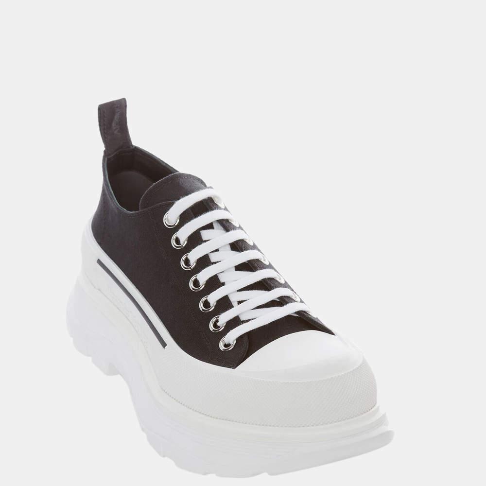商品Alexander McQueen|Alexander Mcqueen Black/White Tread Slick Lace Up Sneakers Size EU 38,价格¥3522,第4张图片详细描述