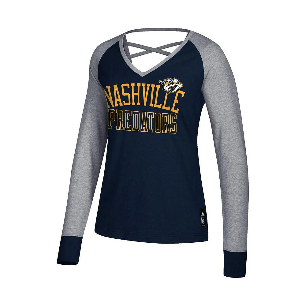 商品Adidas|Women's Navy Nashville Predators Contrast Long Sleeve T-shirt,价格¥412,第1张图片