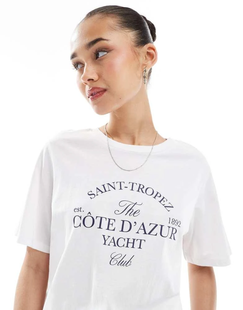商品Pieces|Pieces cote d'azur graphic tee in white,价格¥126,第2张图片详细描述