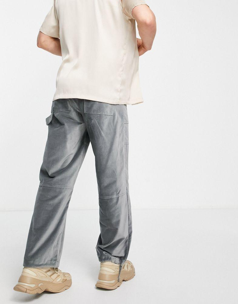 ASOS DESIGN wide fit trousers in velvet look in grey商品第4张图片规格展示