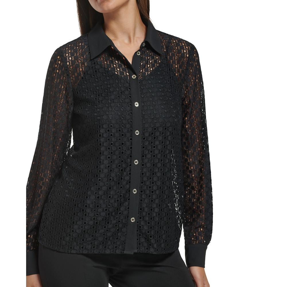 Women's Sheer Lace Button-Front Shirt商品第4张图片规格展示