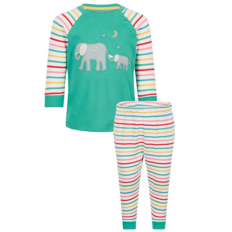 商品Frugi|Elephant logo striped pajama in green and white,价格¥372,第1张图片