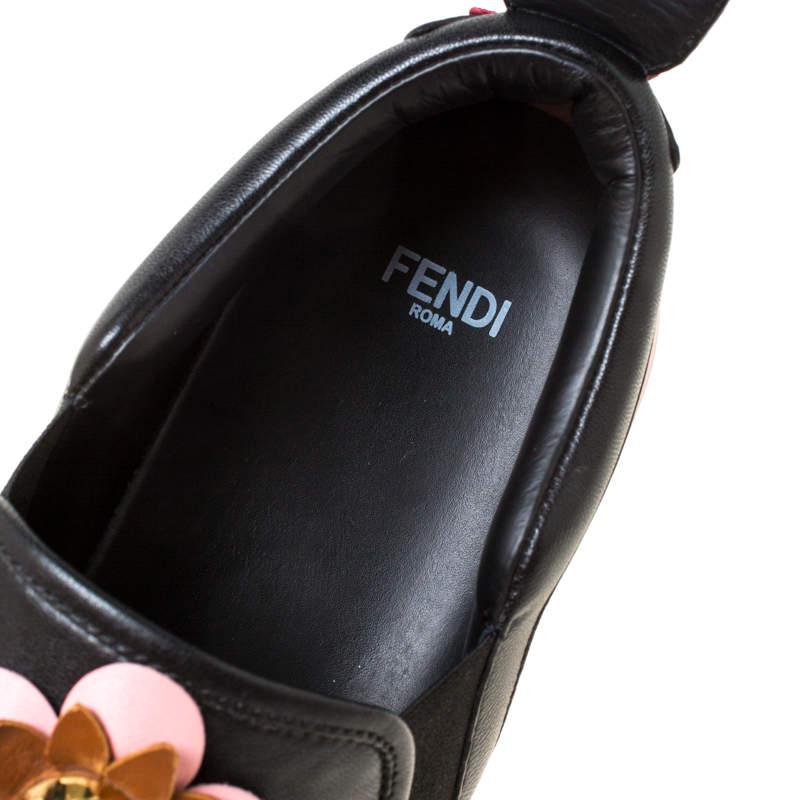 Fendi Black Leather Flowerland Ffast Slip On Sneakers Size 40商品第7张图片规格展示