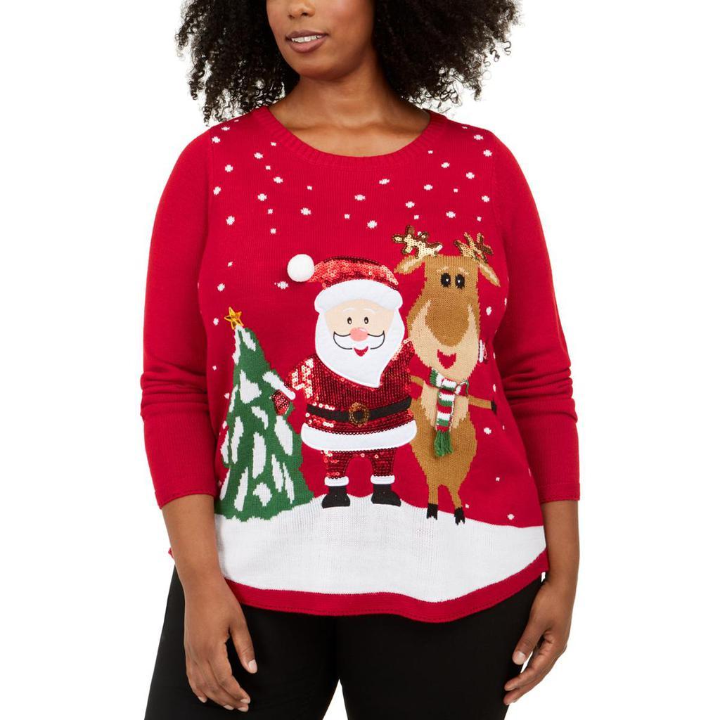 商品Karen Scott|Karen Scott Womens Plus Friendly Santa Holiday Knit Pullover Sweater,价格¥81-¥103,第1张图片