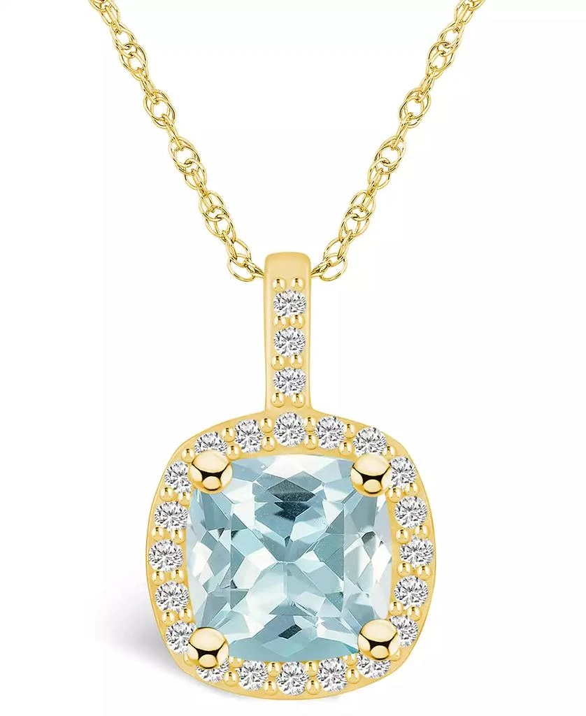 商品Macy's|Aquamarine (2 Ct. T.W.) and Diamond (1/4 Ct. T.W.) Halo Pendant Necklace in 14K Yellow Gold,价格¥10732,第1张图片