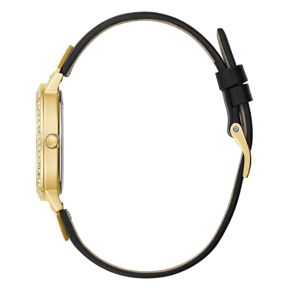 Women's Quartz Gold-Tone Glitz Black Leather Strap Watch 32mm商品第2张图片规格展示