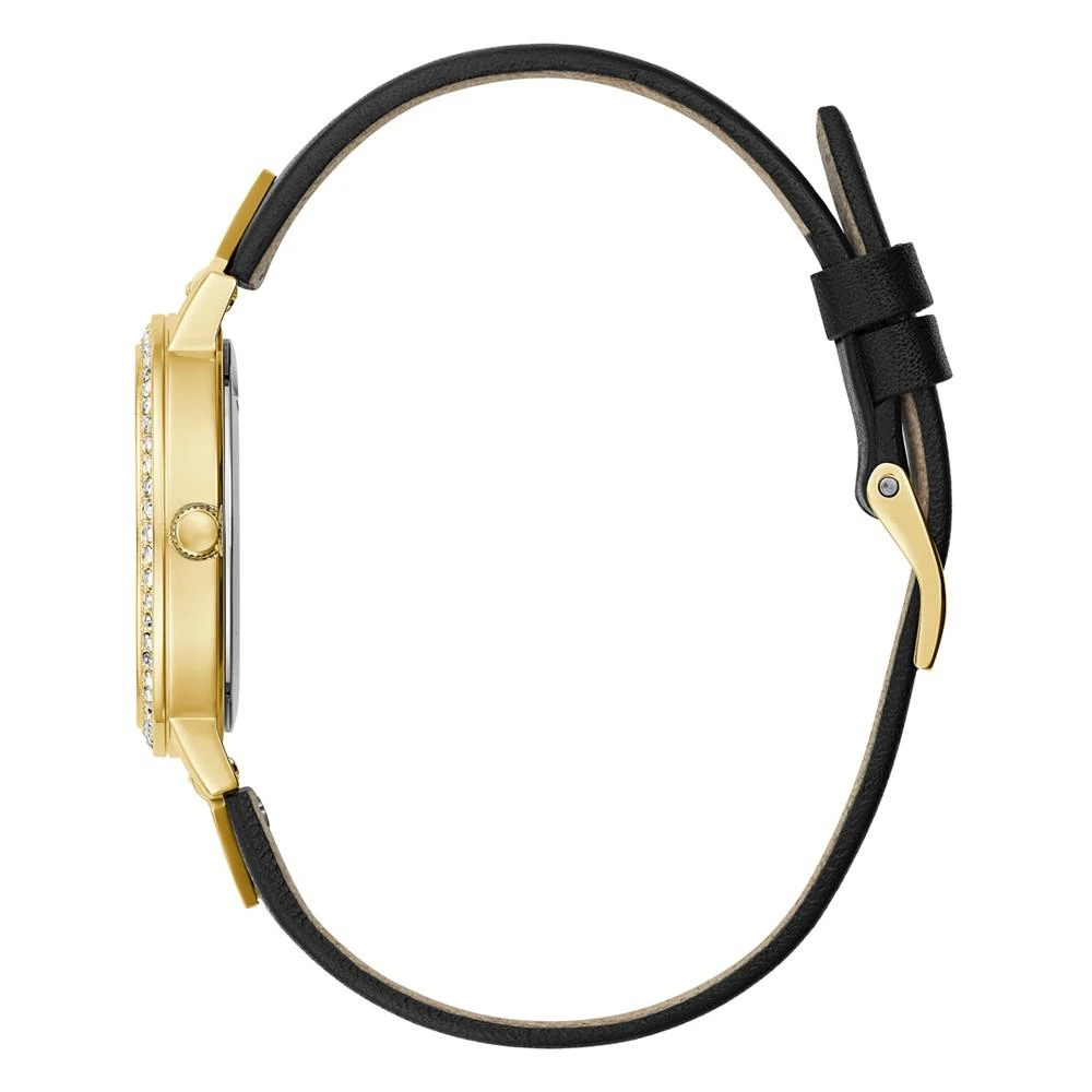 商品GUESS|Women's Quartz Gold-Tone Glitz Black Leather Strap Watch 32mm,价格¥731,第2张图片详细描述