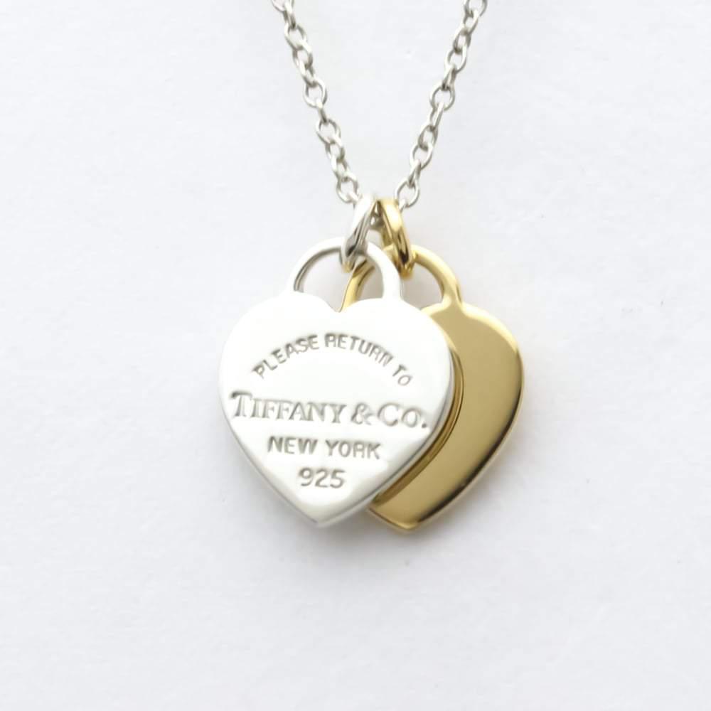 Tiffany & Co. Return To Tiffany Love Double Heart Tag 18K Yellow Gold Silver Necklace商品第3张图片规格展示