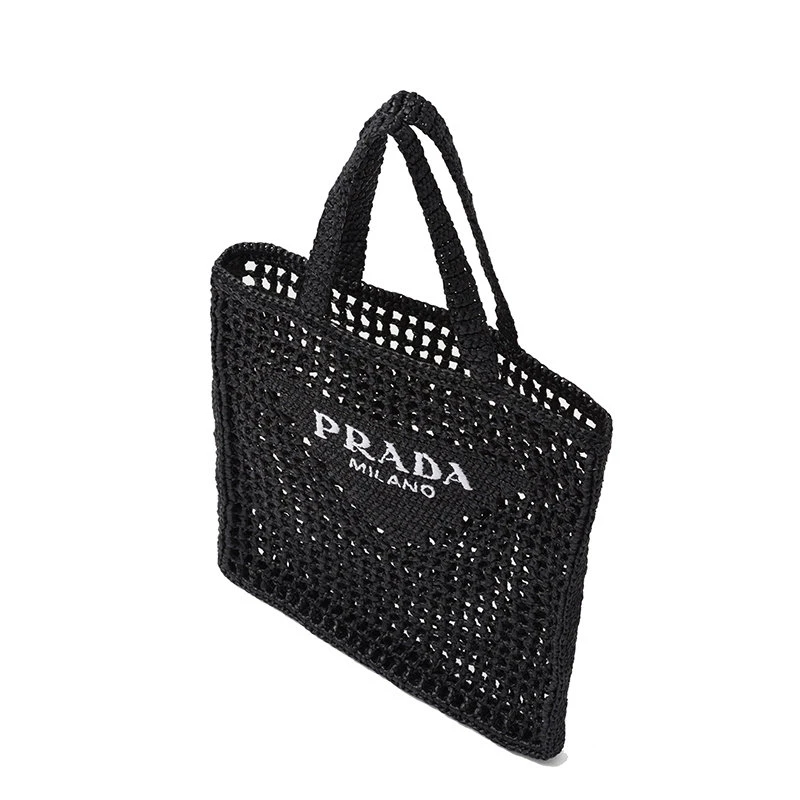 商品Prada|【预售3-7天】普拉达  女士黑色酒椰纤维解构式单肩手提镂空托特包1BG393_2A2T_F0002_V_OOO,价格¥12703,第4张图片详细描述