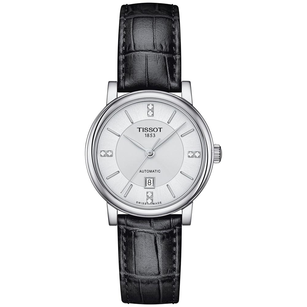 Women's Swiss Automatic Carson Premium Lady Diamond Accent Black Leather Strap Watch 30mm商品第1张图片规格展示