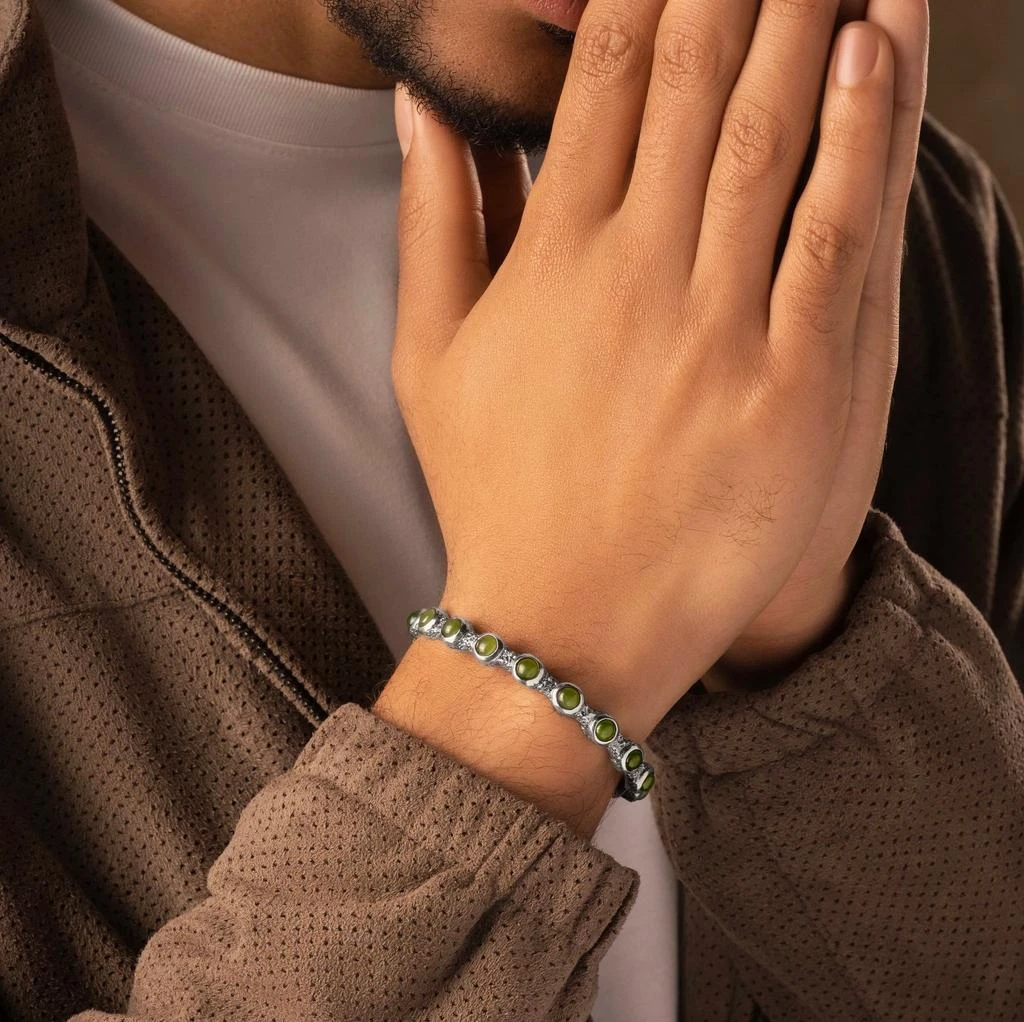 商品Karma and Luck|Path of Prosperity - Olive Jade Men’s Cuff,价格¥1360,第2张图片详细描述
