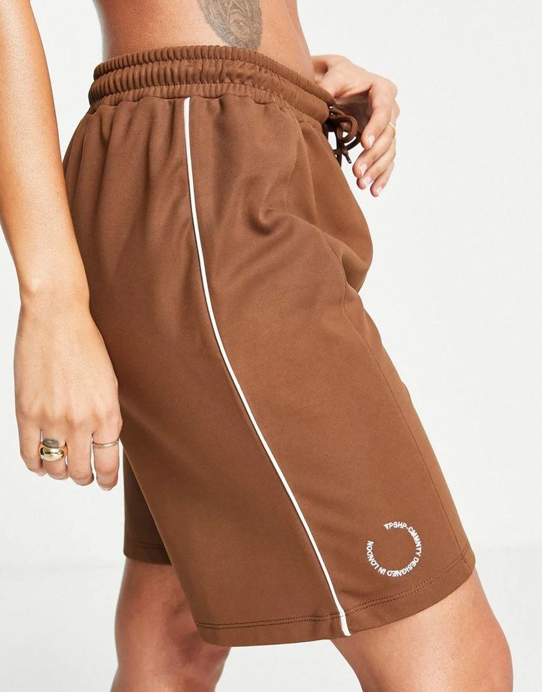 商品Topshop|Topshop tricot longline shorts with logo branding in chocolate,价格¥104,第1张图片