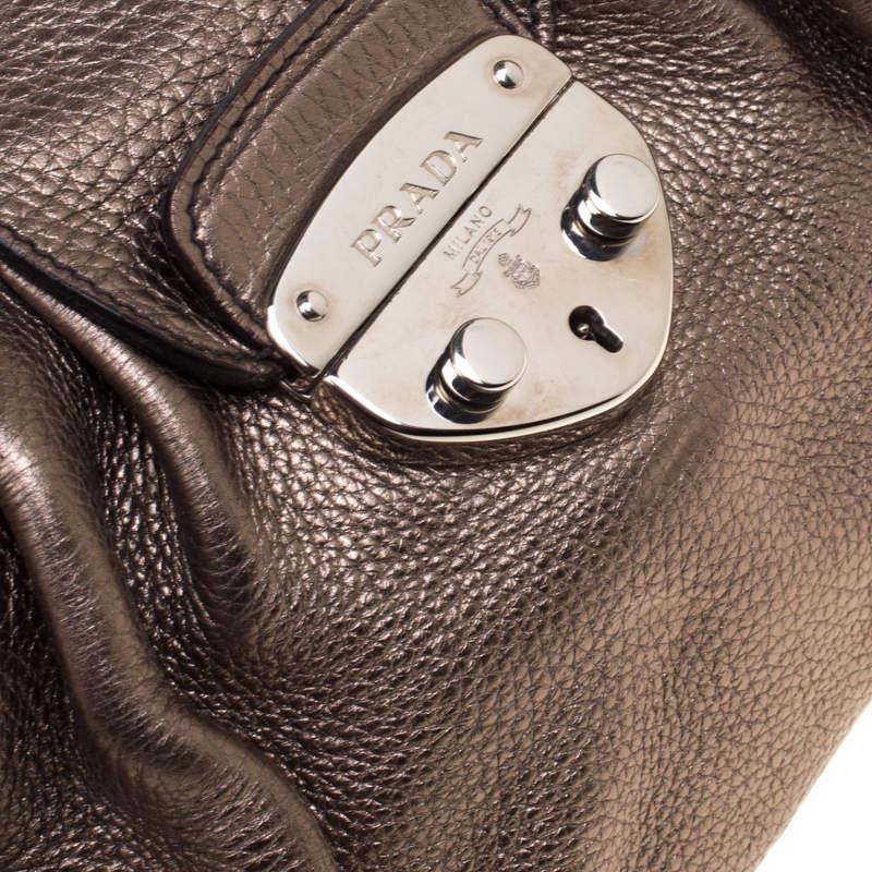 Prada Metallic Grey Leather Shoulder Bag商品第5张图片规格展示