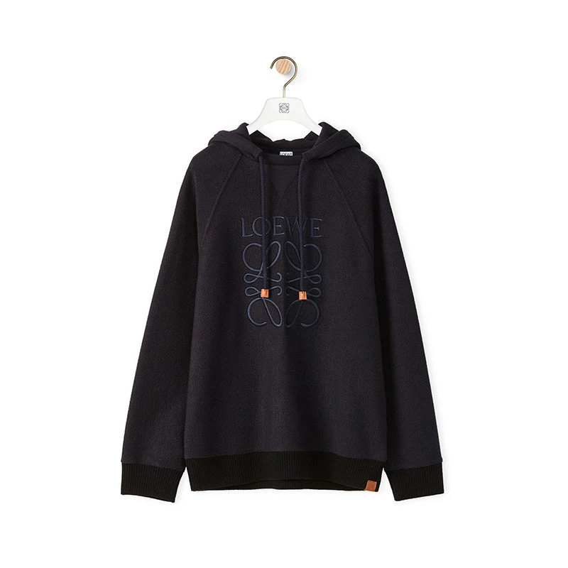 商品Loewe|【预售3-7天】LOEWE/罗意威 22年早春新款 男士深蓝色棉质反绒Logo Anagram刺绣连帽衫卫衣H526Y25X03-9602,价格¥6251,第4张图片详细描述