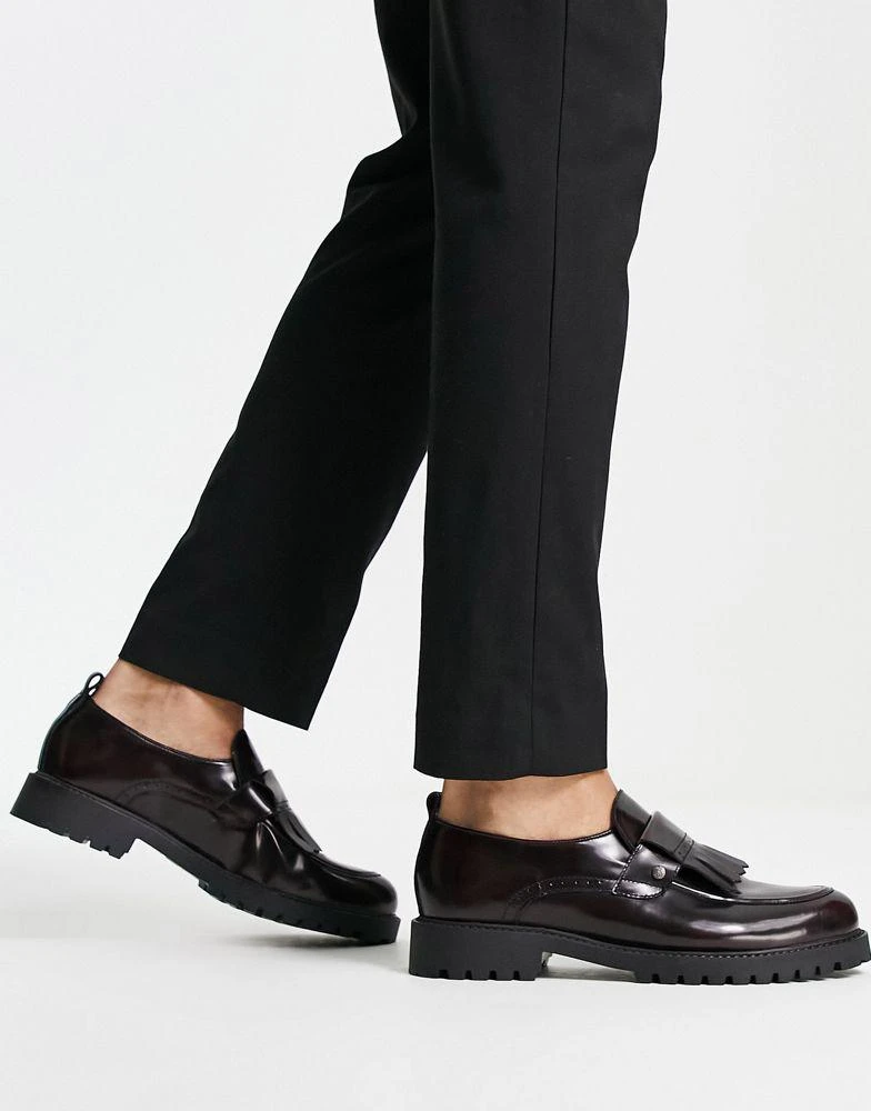 商品Original Penguin|Original Penguin fringe penny loafers burgundy leather,价格¥570,第3张图片详细描述