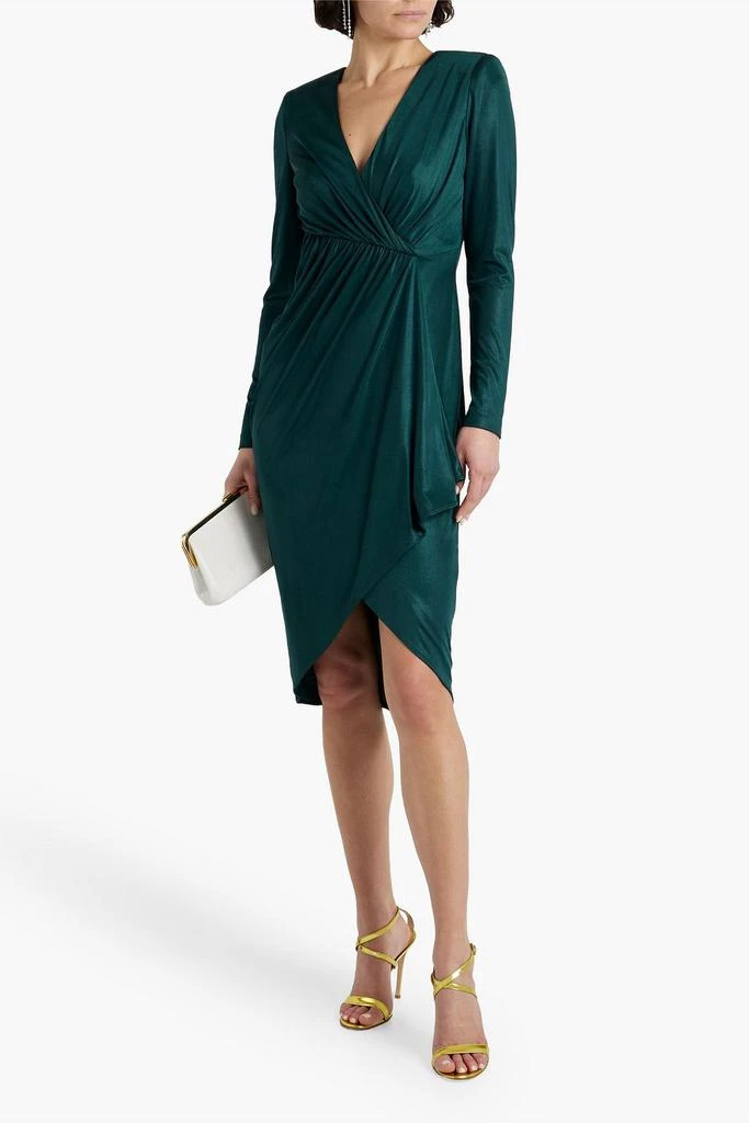 商品Badgley Mischka|Wrap-effect draped satin-jersey dress,价格¥1898,第2张图片详细描述