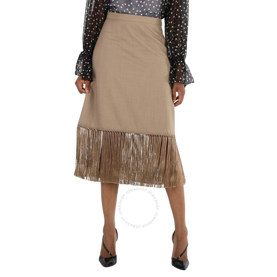 商品Burberry|Ladies Pecan Melange High-waist Fring-hem Wool And Cashmere Skirt,价格¥1945,第1张图片