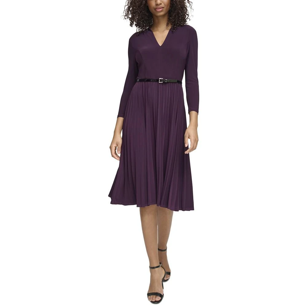 商品Tommy Hilfiger|Women's Belted Pleated Fit & Flare Dress,价格¥591,第1张图片