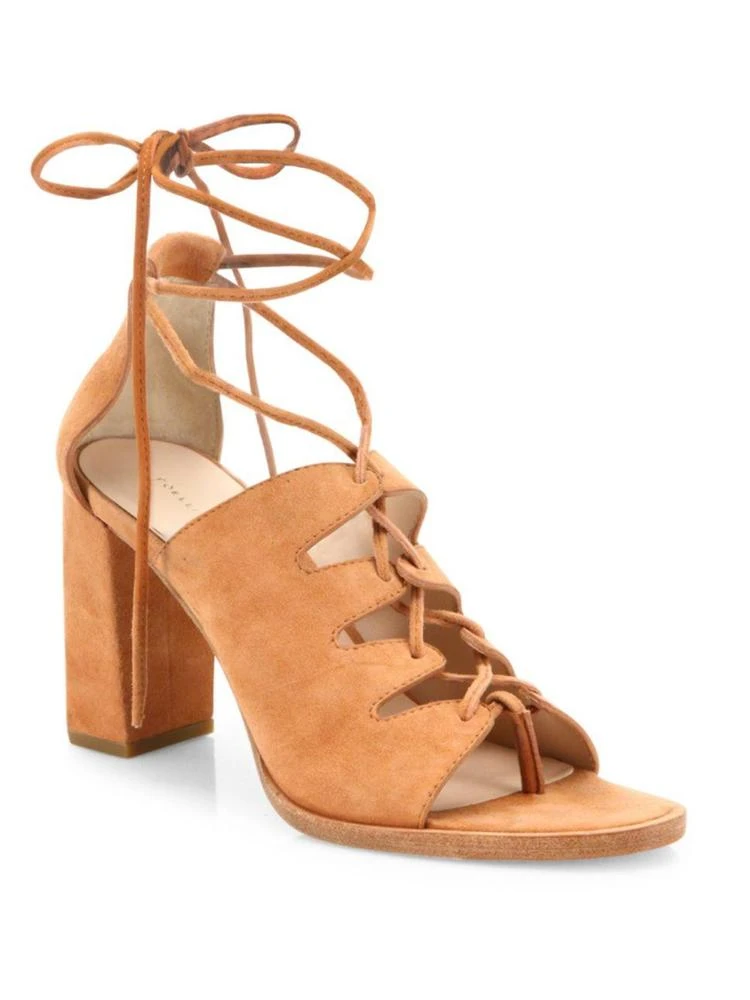 商品Loeffler Randall|Helene Lace-Up Suede Block Heel Sandals,价格¥1126,第1张图片