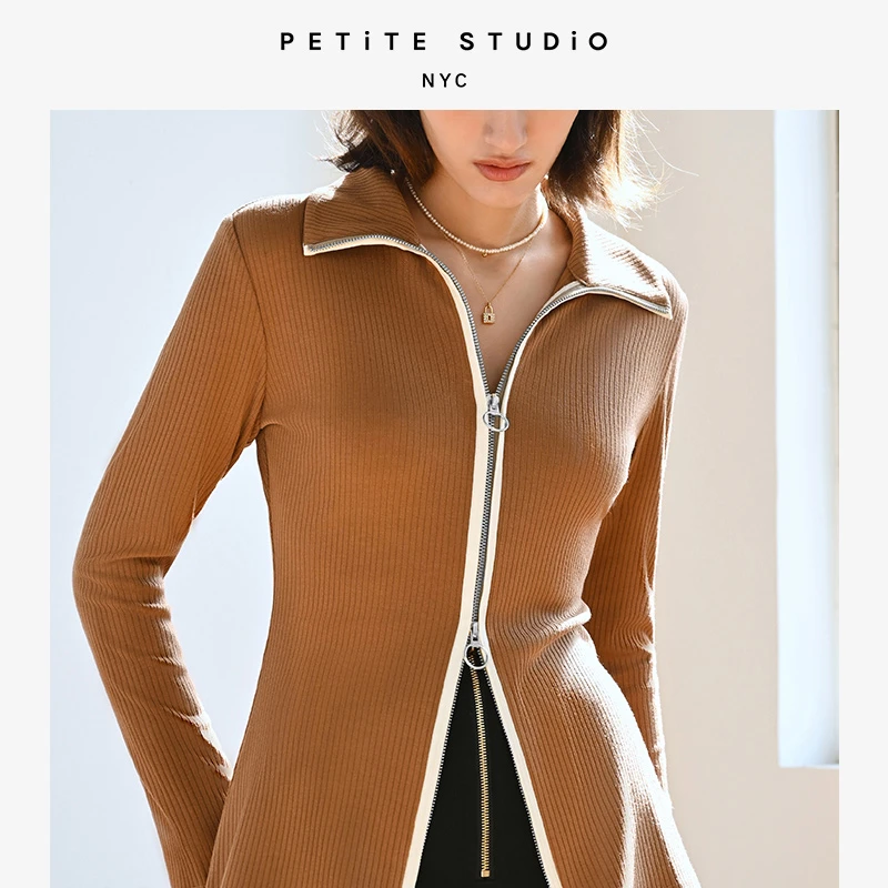 商品[国内直发] Petite Studio NYC|Everly驼色百搭慵懒双拉链显瘦开衫 | Everly Cardigan - Camel,价格¥882,第1张图片