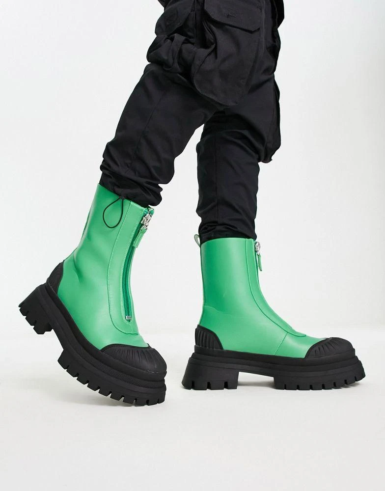 商品ASOS|ASOS DESIGN chelsea boot with zip front in green faux leather and black sole,价格¥327,第3张图片详细描述