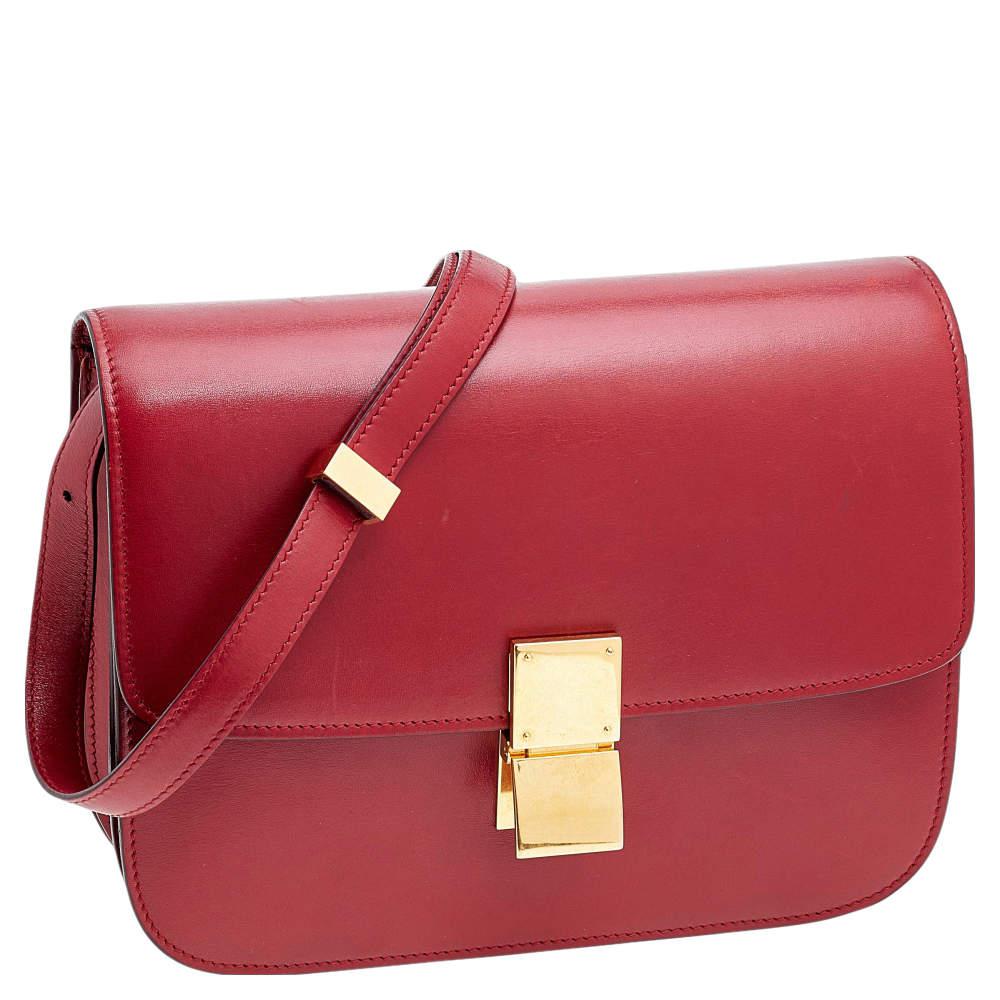 Celine Red Leather Medium Classic Box Shoulder Bag商品第3张图片规格展示