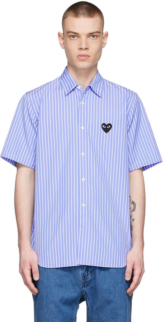 Blue Cotton Short Sleeve Shirt商品第1张图片规格展示