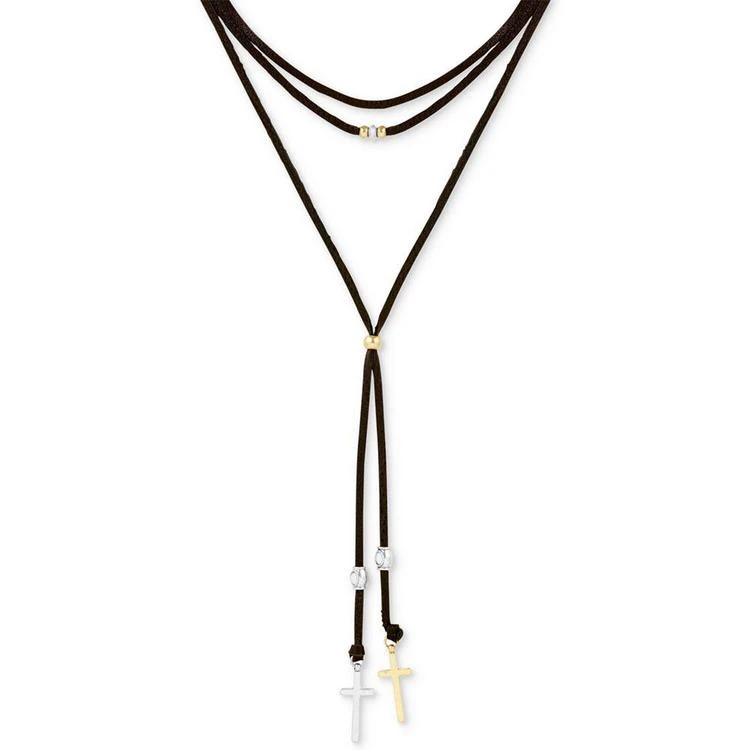 商品Lucky Brand|Two-Tone Leather Cross Choker Lariat Necklace,价格¥103,第1张图片