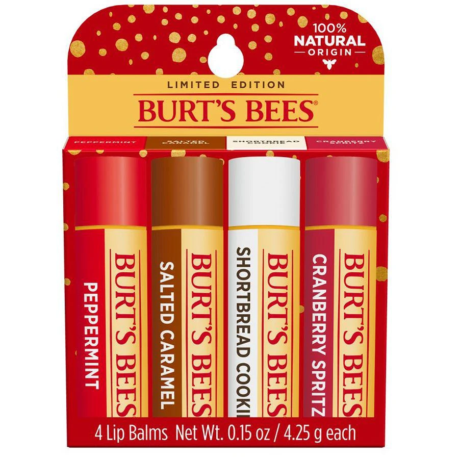 商品Burt's Bees|Festive Fix Holiday Gift Set, 100% Natural Origin Moisturizing Lip Balm Shortbread Cookie, Cranberry, Caramel, Peppermint,价格¥108,第1张图片