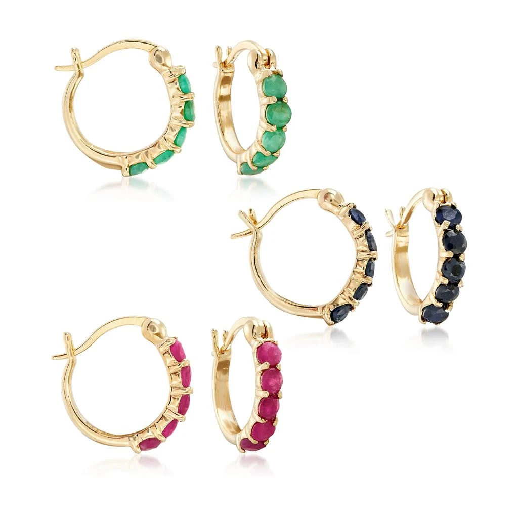 商品Ross-Simons|Ruby, Emerald and Sapphire Jewelry Set: 3 Pairs Of Huggie Hoop Earrings,价格¥941,第1张图片