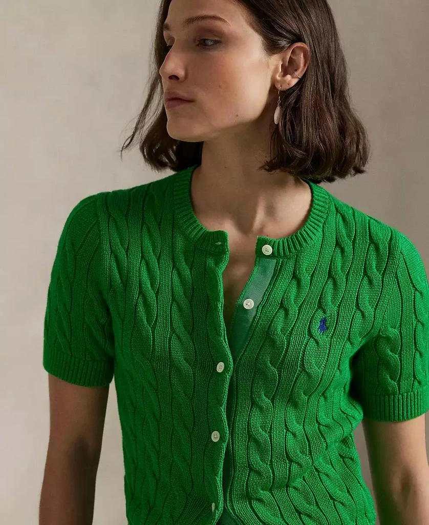 商品Ralph Lauren|Women's Cable-Knit Cotton Short-Sleeve Cardigan,价格¥928,第3张图片详细描述