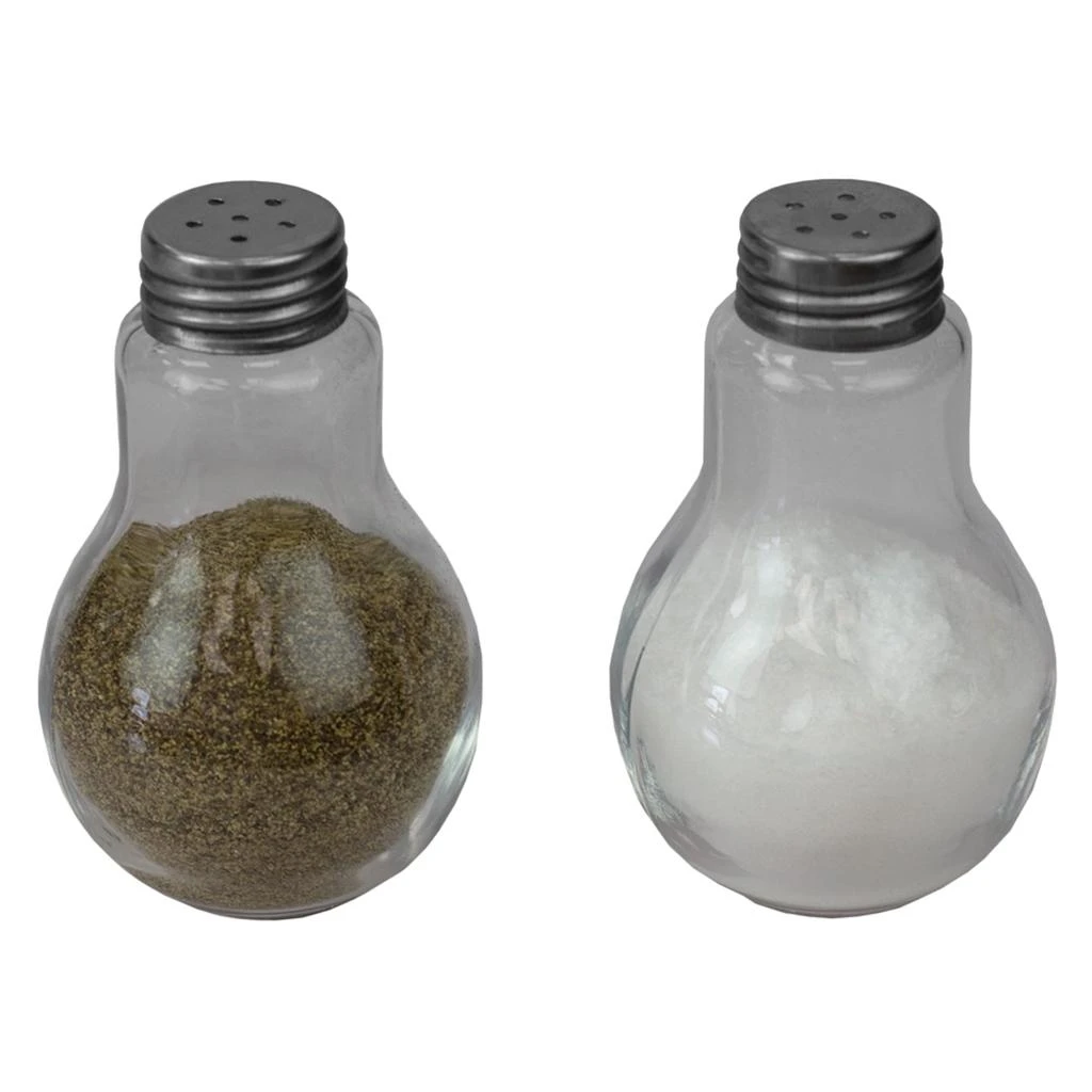 商品Home Basics|Home Basics 3.8 oz. Bulb Shape Glass Tabletop Salt and Pepper Shaker with Perforated Stainless Steel Tops, Clear,价格¥103,第1张图片