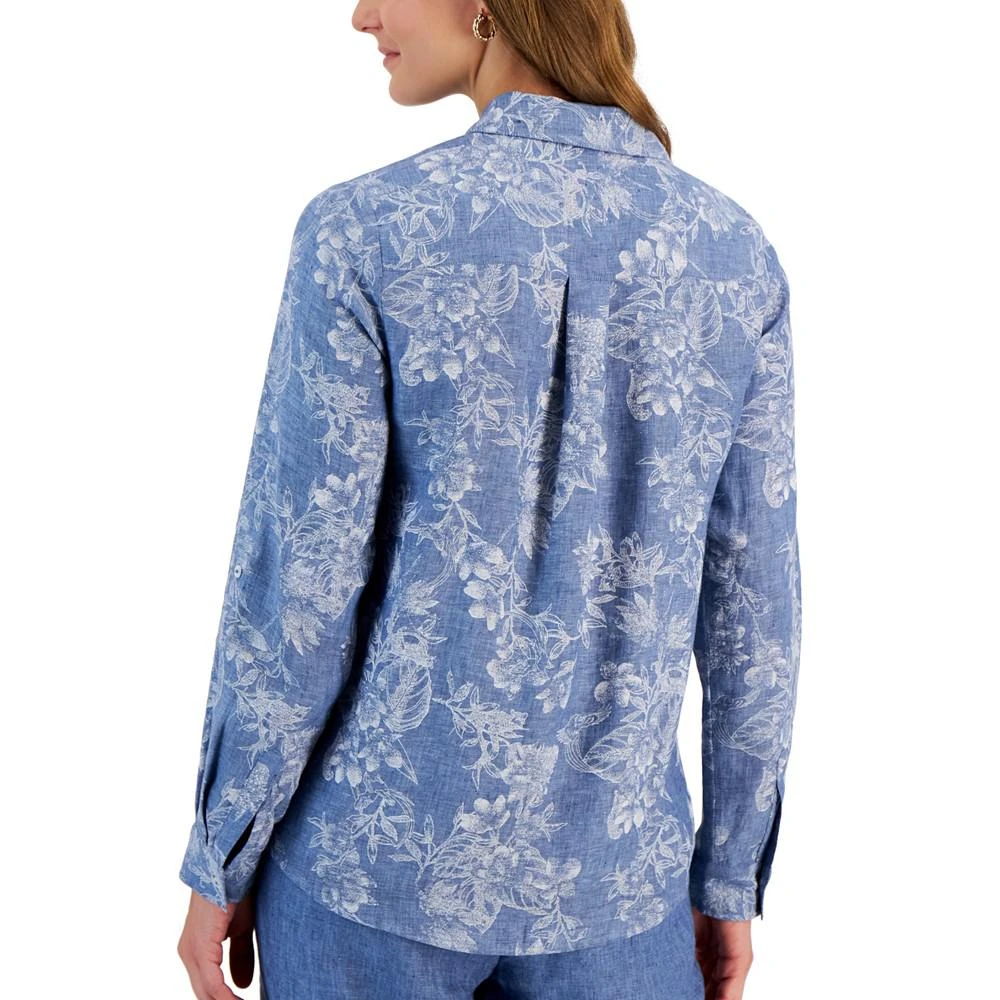 商品Charter Club|Women's 100% Linen Foliage-Print Roll-Tab Shirt, Created for Macy's,价格¥262,第2张图片详细描述