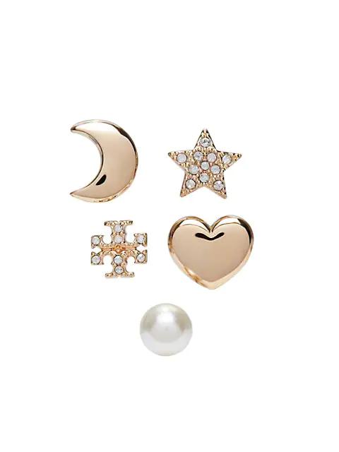 Celestial 18K Gold-Plated, Crystal & Faux Pearl Mismatched Stud Earring Set商品第1张图片规格展示