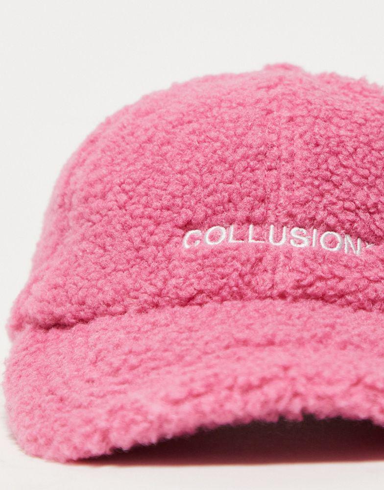 COLLUSION Unisex borg logo cap in pink商品第4张图片规格展示