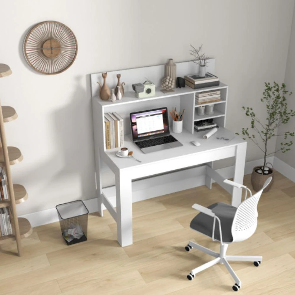 商品Hivvago|48 Inch Writing Computer Desk with Anti-Tipping Kits and Cable Management Hole-White,价格¥1266,第1张图片