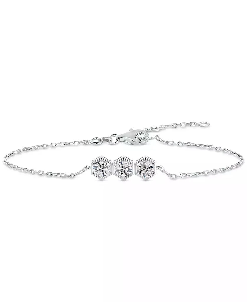 商品De Beers Forevermark|Diamond Three Stone Honeycomb Chain Bracelet (5/8 ct. t.w.) in 14k White Gold,价格¥16332,第3张图片详细描述
