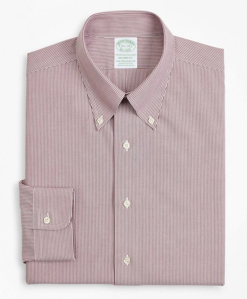 商品Brooks Brothers|Stretch Milano Slim-Fit Dress Shirt, Non-Iron Poplin Button-Down Collar Fine Stripe,价格¥399,第4张图片详细描述